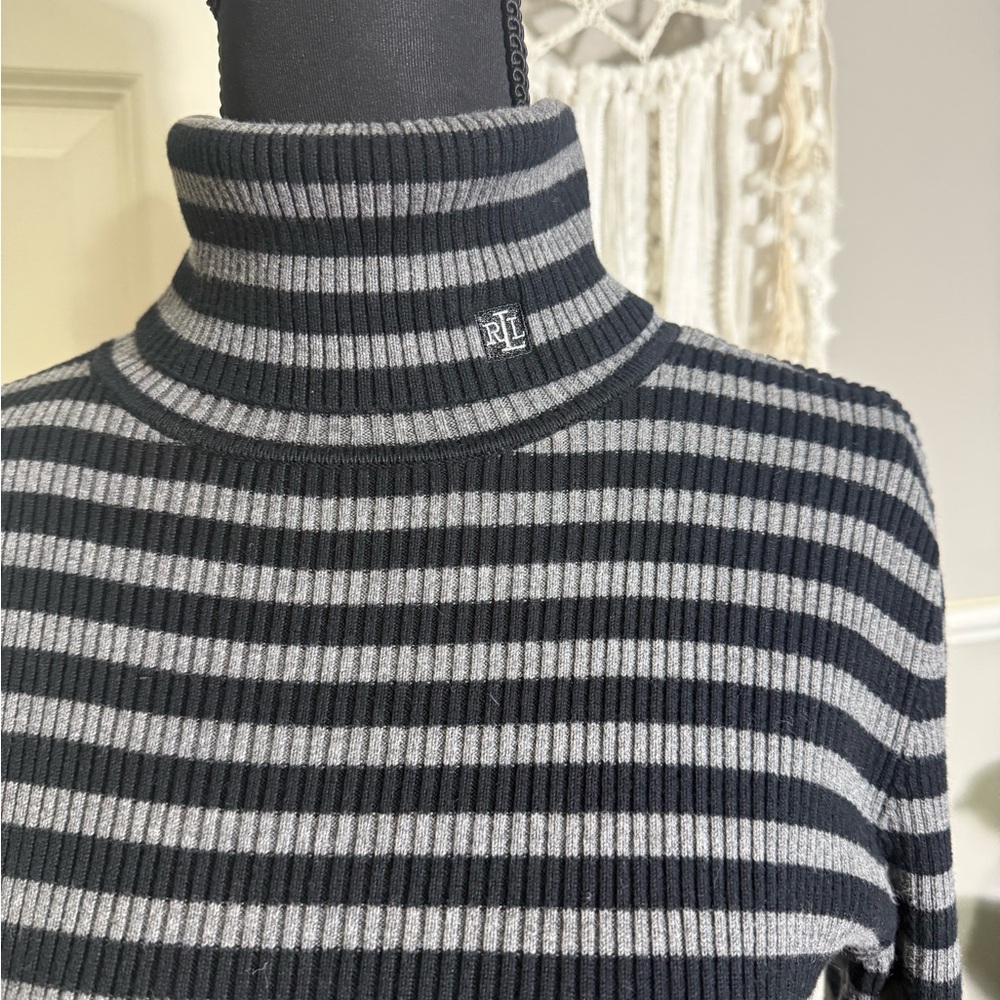 Ralph Lauren Striped Turtleneck Sweater - Black & Gray - Picture 2 of 5